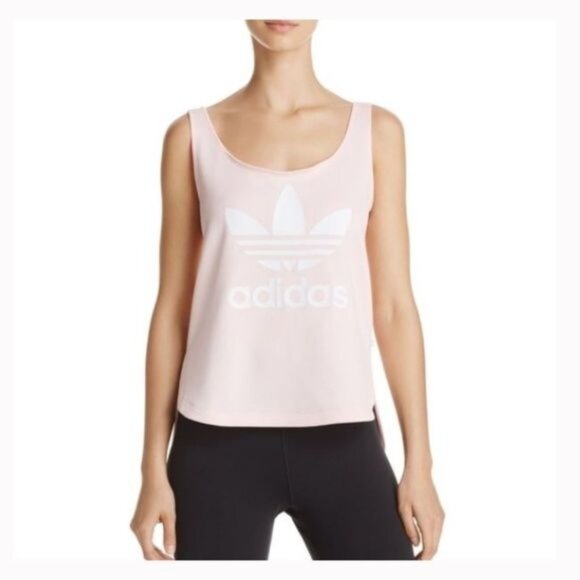 Adidas Pastel Pink Logo Scoop Neck Tank Top - Picture 1 of 6